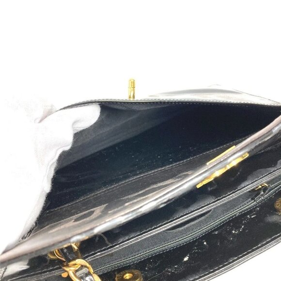 CHANEL A08036 CC CC Mark logo Tote Bag Chain Shoulder Bag enamel Black/Gold - Picture 12 of 16